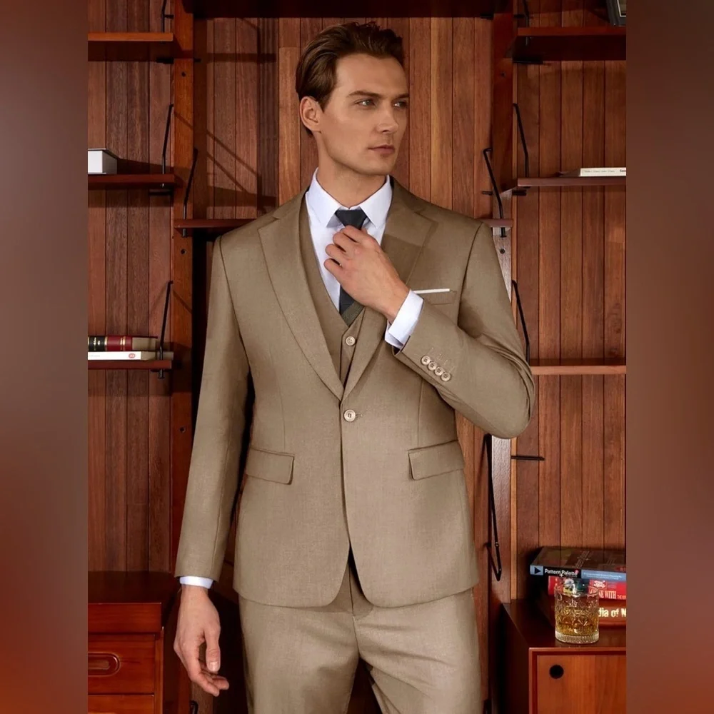 WULFUL Men's Slim Fit One Button 3-Piece Suit-Blazer, Vest, & Pant